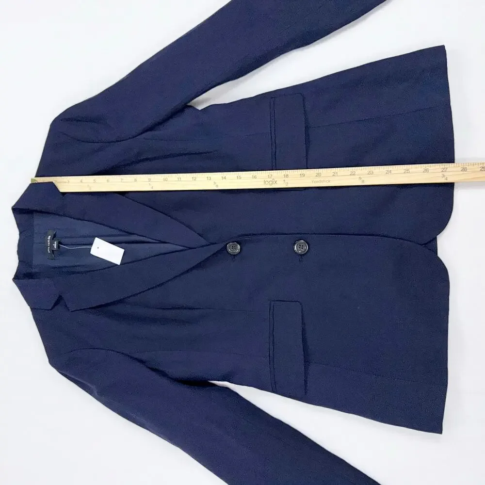 Ann Taylor Classic Linen Blend Blazer Jacket Women's 6 Navy Blue